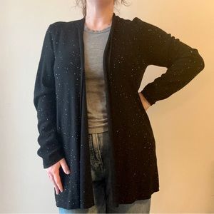 Eileen Fisher - Black Sequined Open Front Wool Cardigan
